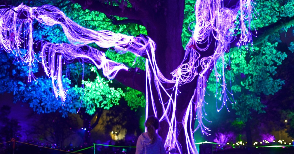 a woman is watching a decorated tree in her holiday in kiama 